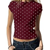 Cioatin Women Polka Dot Short Sleeve Crop Tshirt Tops Cute Girls Y2K Aesthetic Slim Fit Crewneck Tee Shirt Coquette Clothes