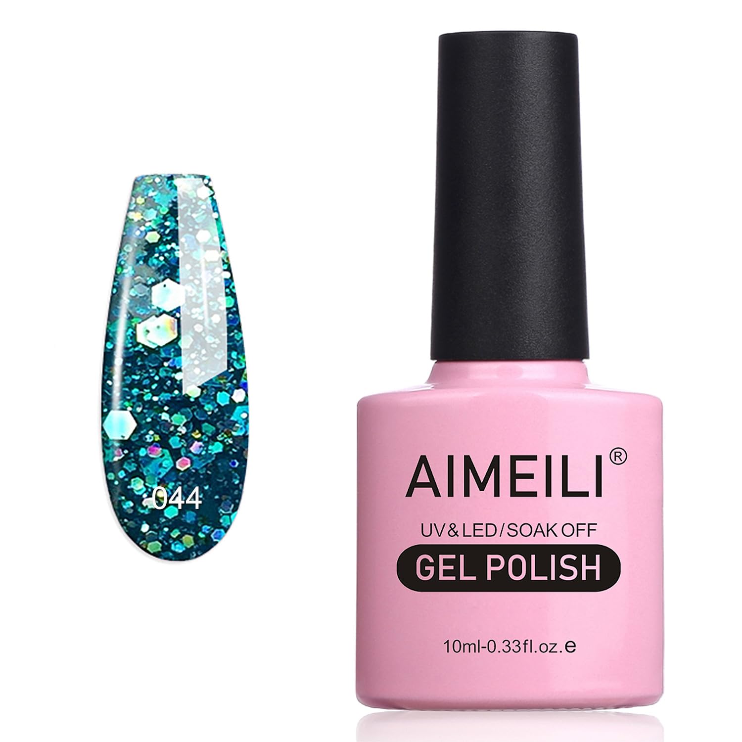 AIMEILI Soak Off UV LED Gel Nail Polish - Diamond Glitter Teal Blue Green (044) 10ml — image 1