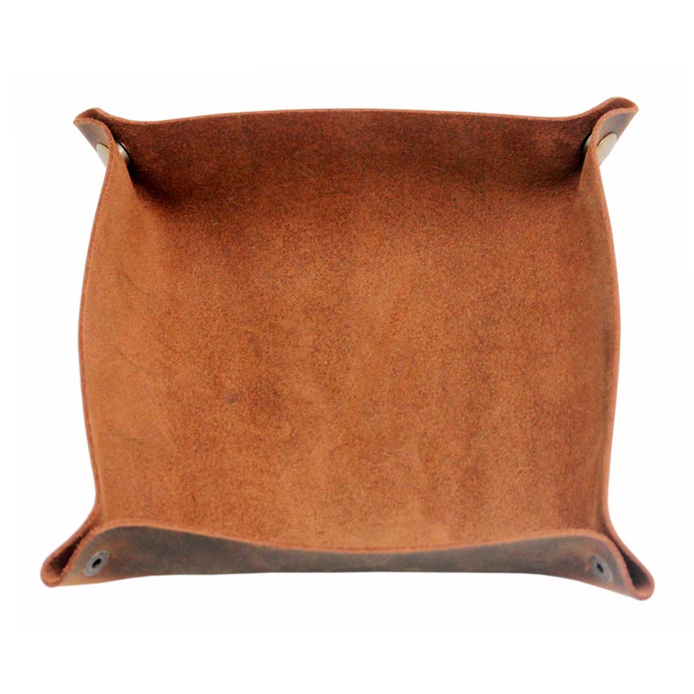 Boshiho Leather Tray, Valet Cowhide leather Catchall Coin Tray for Key Change Caddy, Bedside Tiny Tray Key Phone Jewelry Storage Container Box (Dark brown)