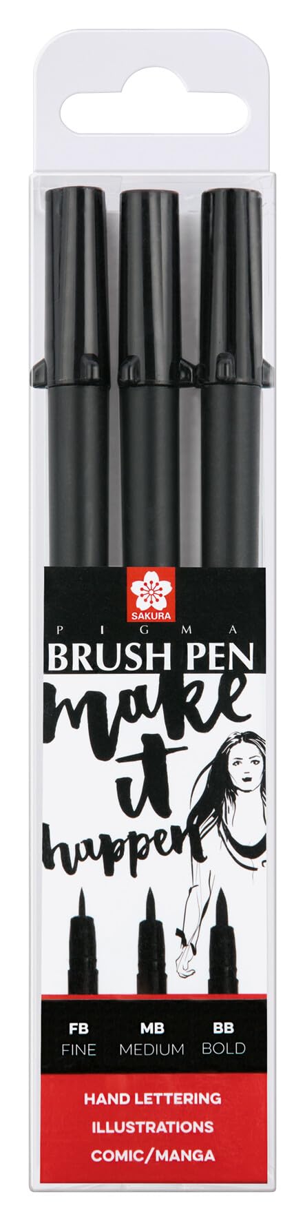 SAKURA Pigma Brush Pen Set - 3 Sizes Black - Durable Nibs - Permanent Waterproof Ink - Ideal for Illustration, Journaling, Sketching, Rubber Stamping, Comic Art