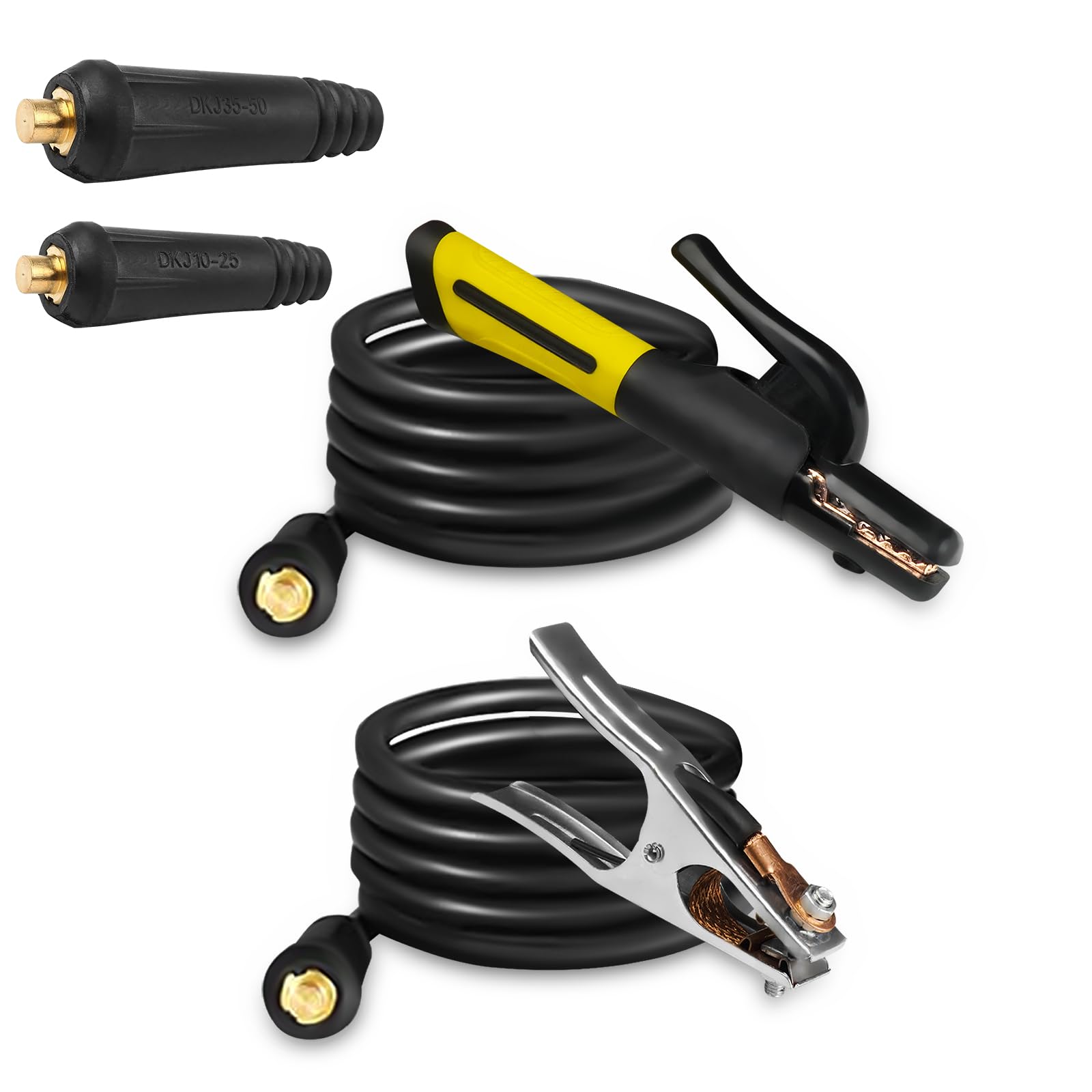 SSIMDER 600A Heavy Duty Welding Stinger Electrode Holder with Dinse 10-25 & 35-50 Connectors/Leads & Ground Clamp–Copper Cable, Heat-Resistant Design for ARC Stick Welding,Farm,Auto Repair,Home DIY