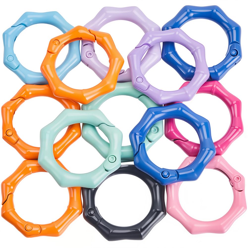 SUNNYCLUE 1 Box 16pcs Metal Spring Buckles Round Carabiner Clip 31mm/1.22in Large Octagon Colorful Snap Clip Spring O Carabiner Rings for Jewellery Making Diy Kits Charms Crafting Supplies Accessories