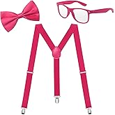 ONUPGO Neon Suspenders, Bow Tie, Sunglasses Accessory Set for Men Women, 80s Dress Up Costumes Clip on Suspenders