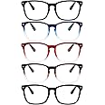 VIDEBLA 5 Pack Blue Light Blocking Reading Glasses,Spring Hinge Readers for Women Men,Anti UV Ray Filter Nerd Eyeglasses