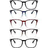 VIDEBLA 5 Pack Blue Light Blocking Reading Glasses,Spring Hinge Readers for Women Men,Anti UV Ray Filter Nerd Eyeglasses