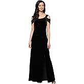 Alex Evenings Womens Long Cold Shoulder Dress, Mother of The Bride, Formal Events, (Petite and Regular Sizes)