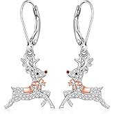 Christmas Earrings Reindeer Earrings for Women Sterling Silver Reindeer Dangle Leverback Xmas Deer Dangling Holiday Merry Christmas Jewelry