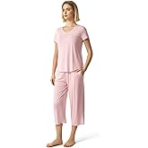 GYS Bamboo Viscose Women Pajama Sets Short Sleeve Top and Capri Pants 2 Piece Casual Lounge Sets