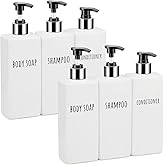Segbeauty Plastic Shampoo and Conditioner Bottles, Set of 6 Refillable Bathroom Shampoo Dispenser Set, 16.9oz Empty Square Body Wash Dispenser for Shower Bathroom, Liquid Lotion Dispenser for Kitchen