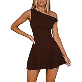 ForeFair Women's Sexy Off Shoulder Bodycon Mini Dresses Sleeveless Ruffle Hem Party Club Short Dress
