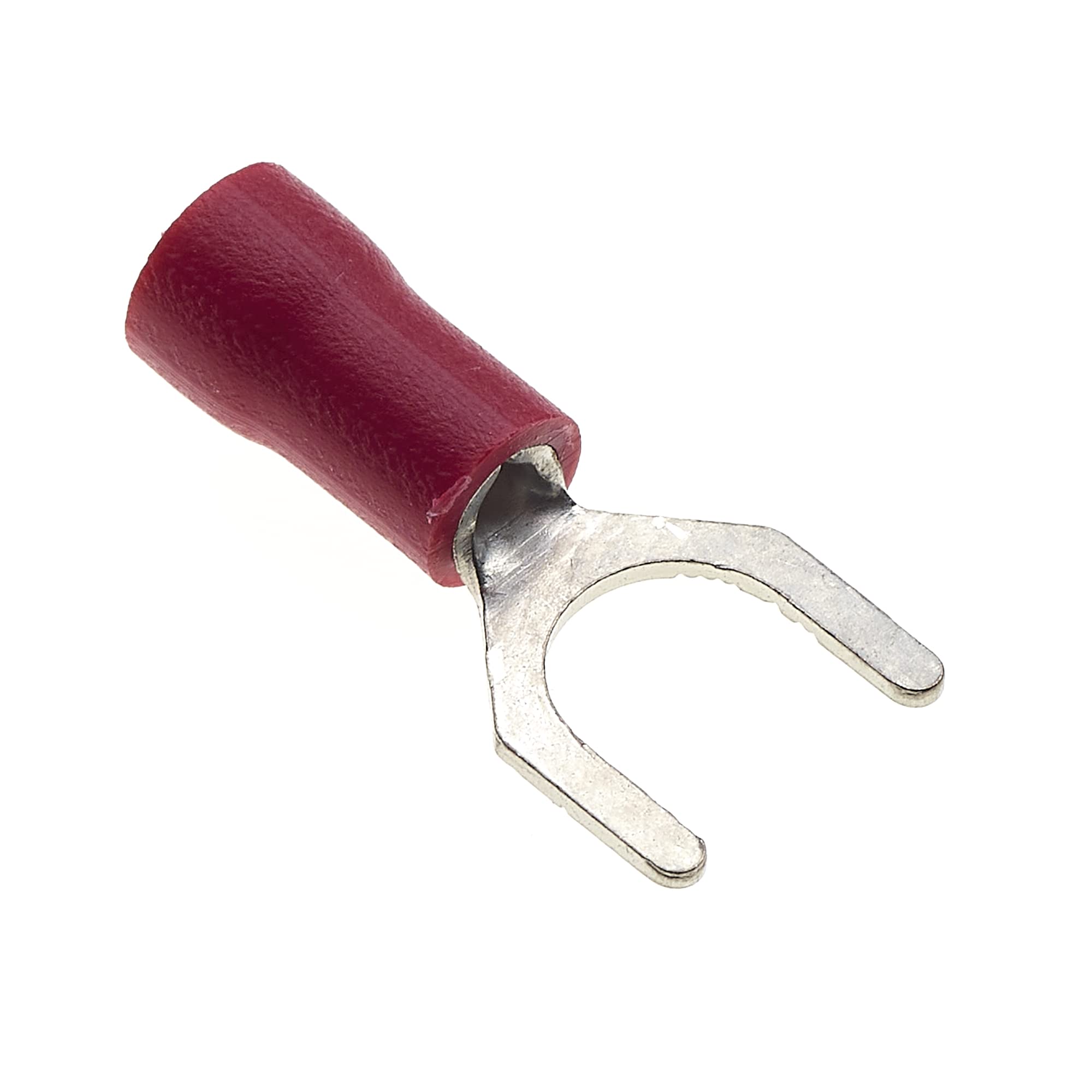 Fork Crimp Terminal, Pack Of 100 - Red, 18A, 6mm - Heat Shrink Fork Connectors, Tinned Copper Connectors, Insulated U-Type Wire Terminals