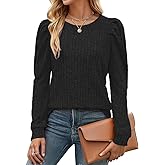 Zeagoo Women's Knit Pullover Sweater Soft Puff Long Sleeve Shirt Tops Lightweight Round Neck Blouse S-XXL