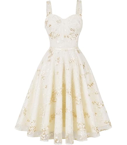 Women's Tulle Prom Dresses 1950s Retro Women Floral Embroidery Dress Sleeveless Sweetheart Mesh Swing Dress Cocktail Dress Short Formal Evening Mini Homecoming Party Dresses Yellow L : Clothing, Shoes & Jewelry