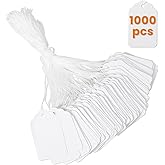 1000 PCS White Price Tags with String Attached, 1.75 x 1.1 Inches, Goefun Writable Label Strung Marking Tags for Pricing, Han