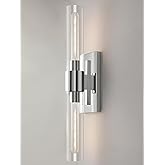 QUENEY Chrome Tube Wall Sconces with Clear Glass, 24'' Modern Bathroom Vanity Light Fixtures for Bathroom Living Room Bedroom