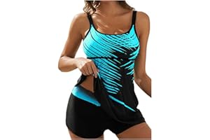 TARIENDY Modest Tankini Swimsuits for Women Two Piece Tummy Control Bathing Suits Athletic Tank Top with Boyshorts Swimwear M