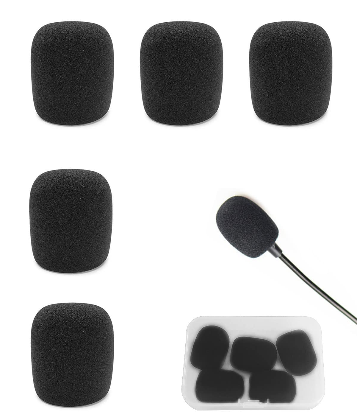LICHUANUK 5 Pack Foam Replacement Windscreen for Microphone and Headset, Mini Microphone Headset Windscreen for Classes, Stage Performance and Meeting, Black