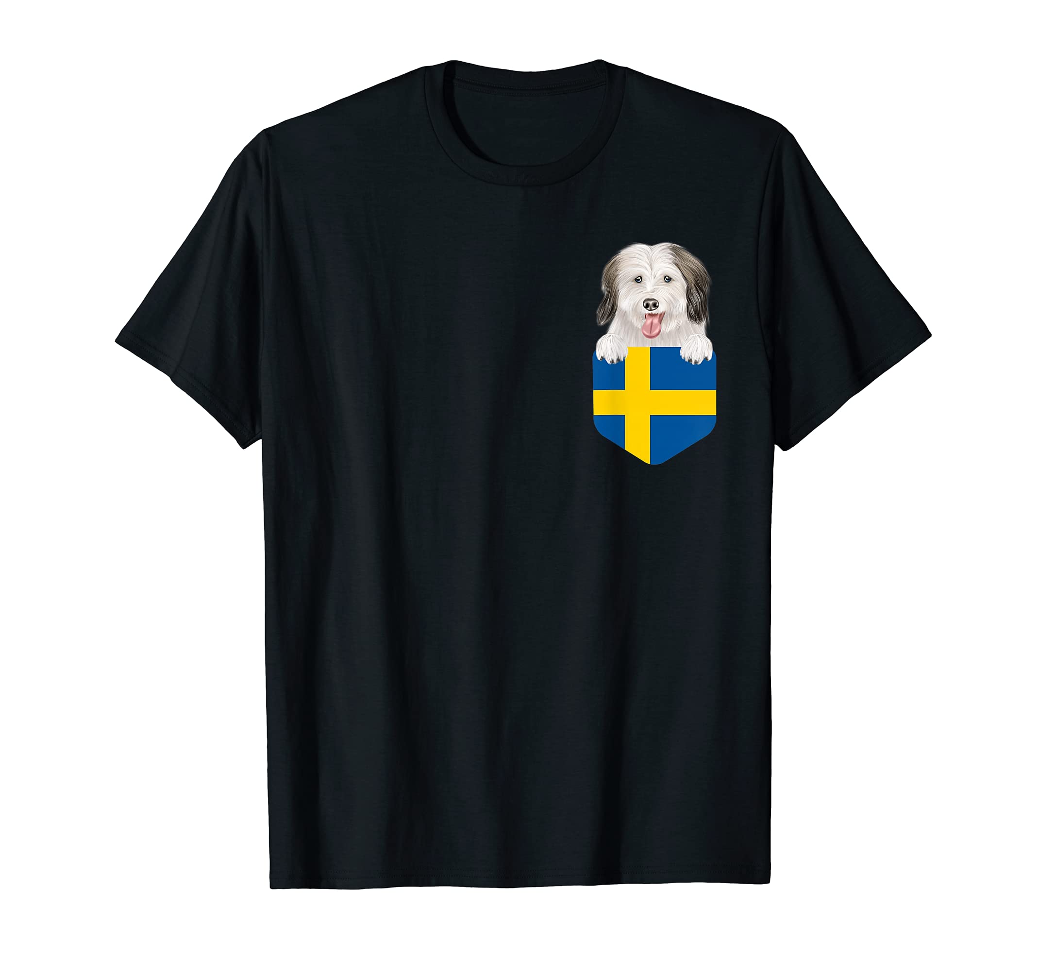 Sweden Flag Coton de Tulear Dog In Pocket T-Shirt