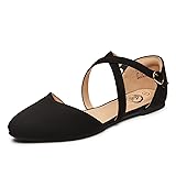 Trary Black Mary Jane Flats for Women, Pointed Toe