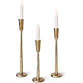 Cast Iron Taper Candle Holder Set of 3, Heavyweight Tall Candlestick Holders, Antique Gold, for Fireplace Mantle & Dining Table, Versatile Decor for Wedding, Holiday, Home & Christmas