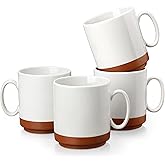 MALACASA 16oz Ceramic Coffee Mugs Set of 4, Stackable Coffee Cups with Straight-Sided Design, Mugs for Coffee, Latte, Tea, Hot Chocolate, Cappuccino and Cocoa, Microwave & Dishwasher Safe, Khaki White