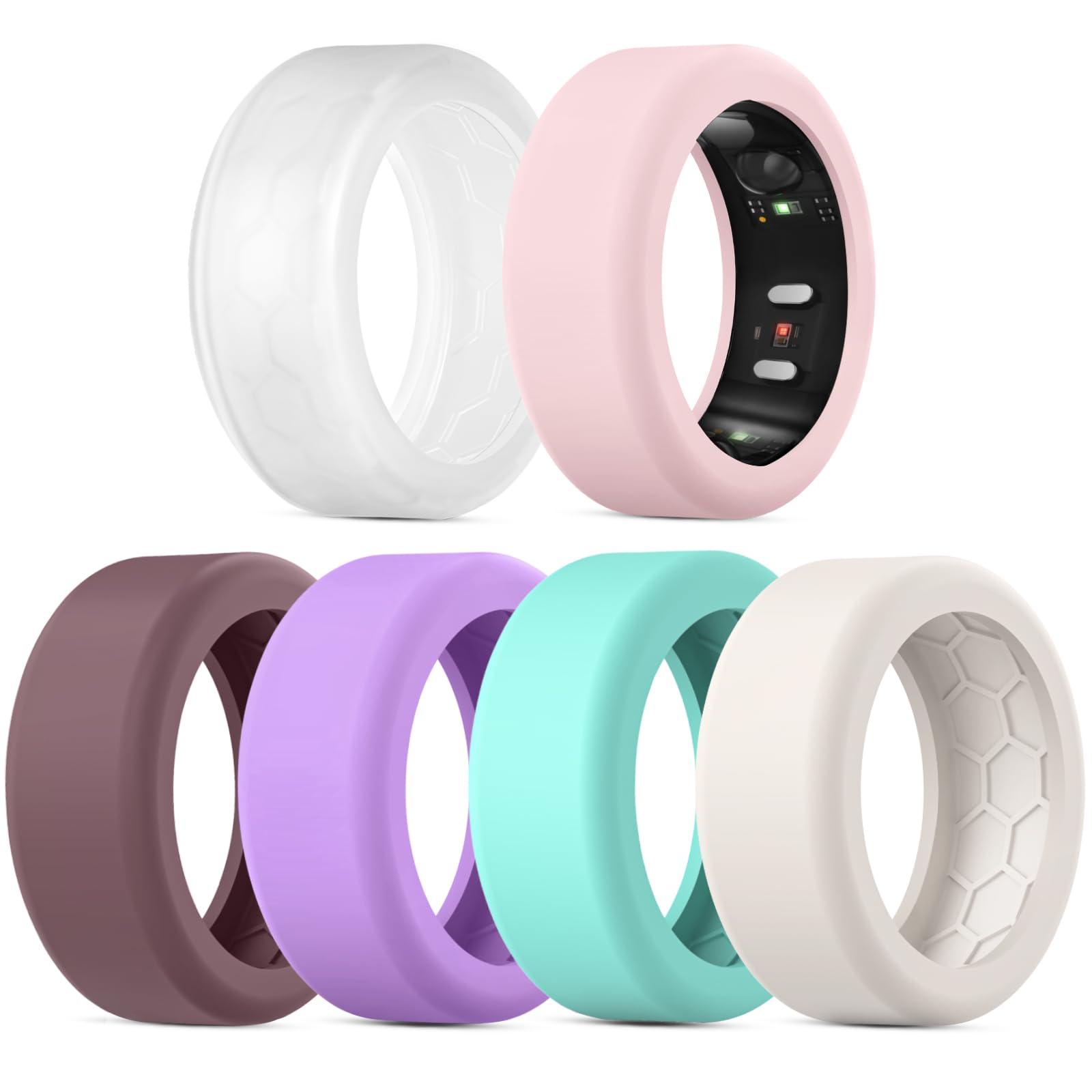 Snyeest 6PC Cover Compatible with RingConn Gen 2/Gen 2 Air/Gen 1 Protector,Anti-Slip Design,Silicone Case Finger Wrapper Woking Out Women Men-Multicolors-M for 11/12/13/14