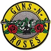 Round Patch Gun Rose Tactical Combat Badge Military Morale Patch Novelty Embroidered Badge Darn Sticker Iron On or Sew On,Roses Big Iron on Yellow Backround Band Logo Revolver （3.5" Dia.