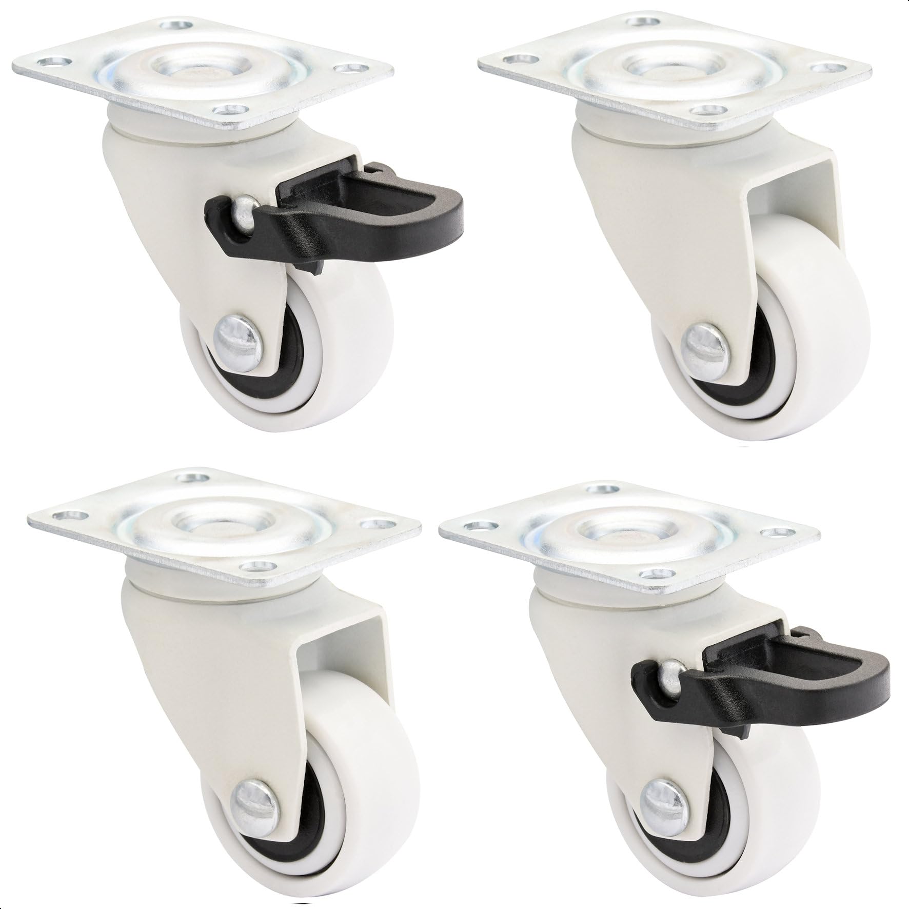 WAGNER design - 3C - swivel castors/furniture castors - 4pcs. set - white, soft tread, diameter Ø 25 mm, 2 castors without and 2 castors with brakes, load capacity 12 kg/castor - 02222604