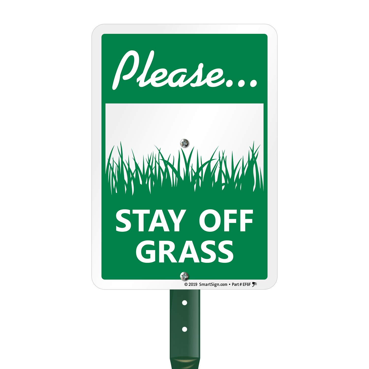 SmartSign 10 x 7 inch “Please Stay Off Grass” Yard Sign and Stake Kit, 40 mil Laminated Rustproof Aluminum, Black/Red on White, Set of 1