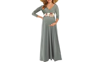 KIM S Maternity Maxi Dress with Flower Sash(S-3XL)/Wrapped Ruched V Neck Photoshoot Baby Shower Dresses