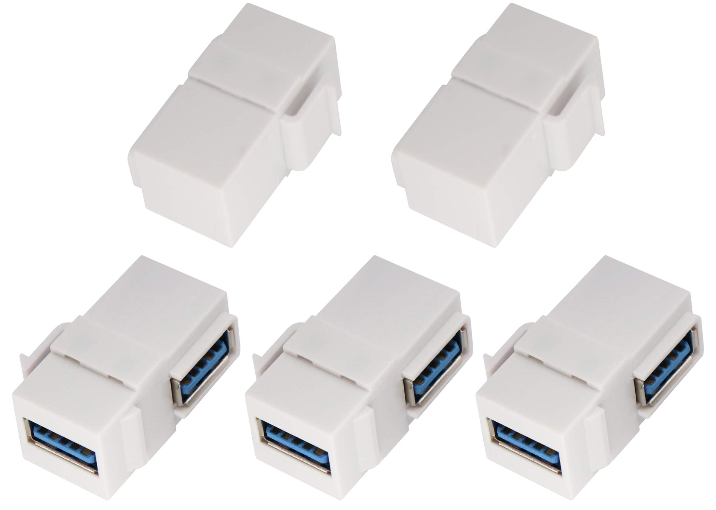 AAOTOKK Right Angle USB 3.0 Keystone Coupler 90 Degree USB 3.0 A Female to Female Keystone Jack Insert Socket Coupler Adapter for Wall Plate Outlet Panel (White/5 Pack)