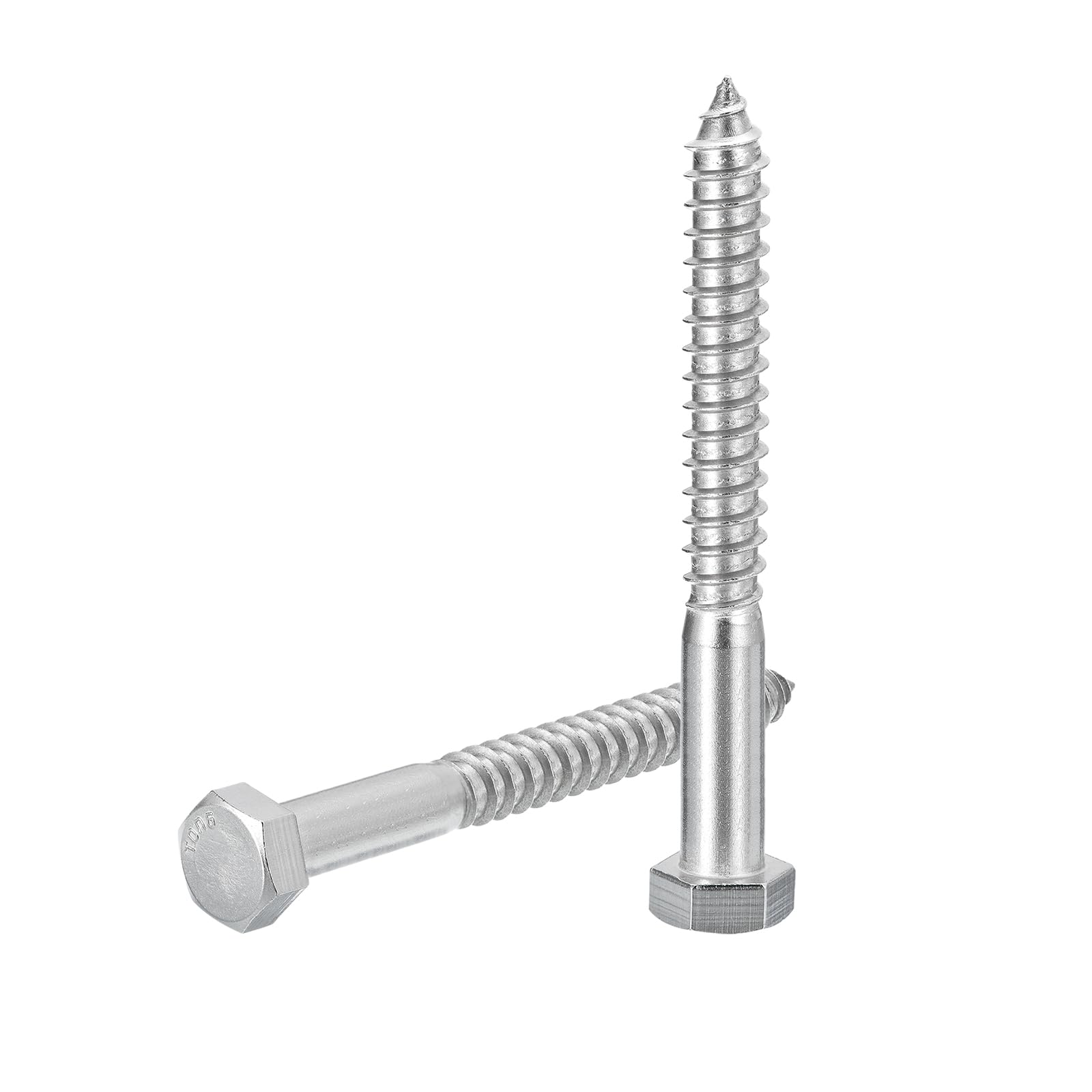 DTGN 1/2" x 5" Hex Lag Bolts - 2 Pack - for Woodworking, Furniture - 304 Stainless Steel Partial Thread Hexagon Head Lag Screws for Wood - Silver