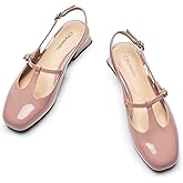 C.Paravano Women's Slingback Pumps | Round Toe Shoes with Adjustable Ankle Strap | Low Heel Mary Jane Pumps | Slip On Dress Shoe(Size 7,Pink)
