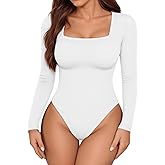 TRENLIVER Womens Long Sleeve Body Suits Square Neck Thong Bodysuit Slim Shirts Sexy Fall Going Out Tops Y2K 2025
