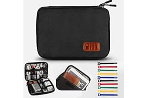 SUNSIR Travel Cable Organizer Bag Double Layer Waterproof Portable Electronic Accessories Organizer for USB Cable Cord Phone Charger Headset Wire SD Card with 10pcs Cable Ties(Black)