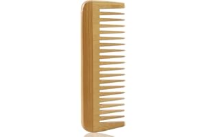 MRD Bamboo Wide Tooth Comb, Detangling Anti-Static Brush Natural Curly Wavy Dry Hair For Womens and Mens Hand Polished (1PCS)