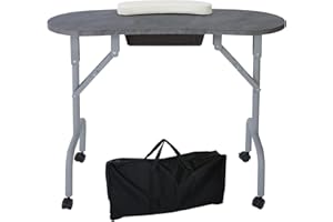 AGESISI Portable Manicure Table Foldable Nail Desk with Large Drawer Nail Tech Table for Technician Salon Workstation Client Wrist Cushion/Carry Bag/4 Lockable Wheels, 36-inch, Black