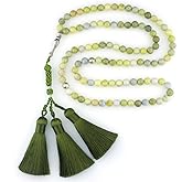 beirunde Muslims Islamic 99 Dhikr Tasbeeh Tasbih Prayer Beads, Green Jade Stone Beads with Tassel