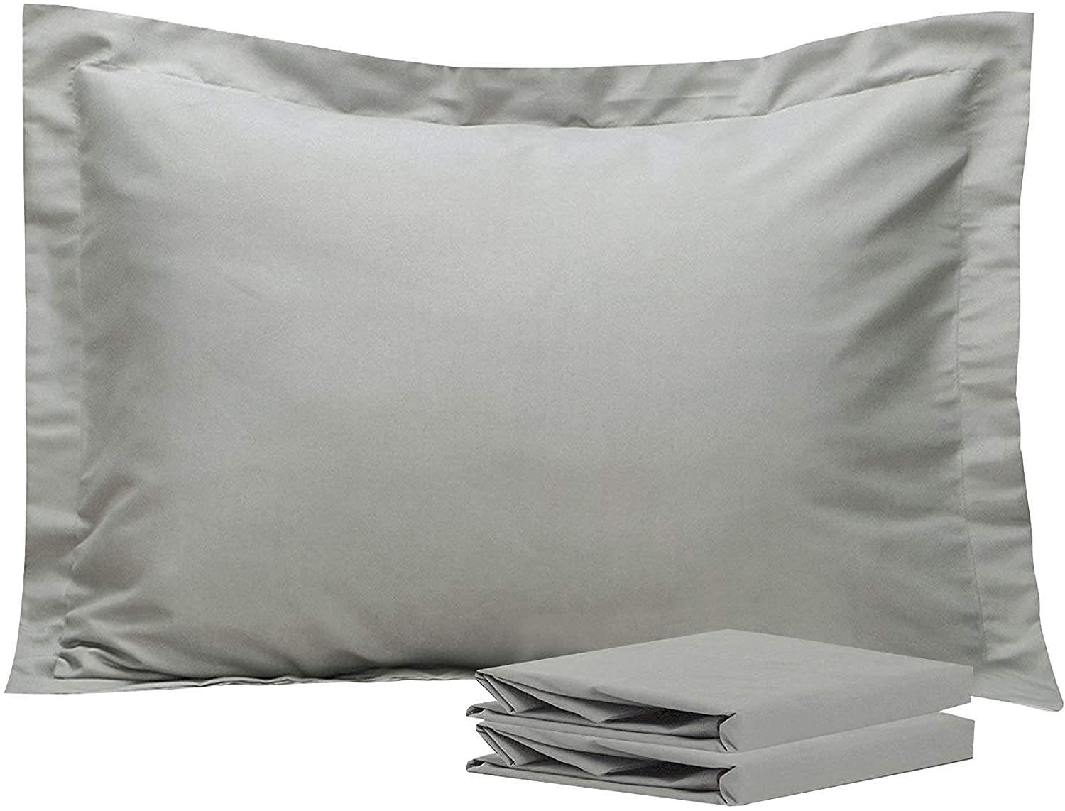 SHEETSPA 1000 Thread Count 100% Long Staple Egyptian Cotton 2 Piece Oxford Pillow Shams Silver Grey Standard Size 50cm x 75cm + 5cm Hem, Soft 2 Oxford Plain Silver Grey Pillow Shams in Gift Box