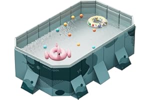 YEYGRIEM Foldable Swimming Pool, Rectangular Above Ground Swimming Pool for Outdoor Family Square Pool with Drain Plug and Drain Hole, Easy to Assemble (2.6m,Style B)