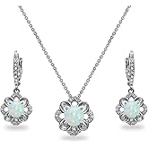 B. BRILLIANT Sterling Silver Genuine or Synthetic Gemstone 6mm Round-Cut Flower Dainty Slide Necklace & Leverback Earrings Set