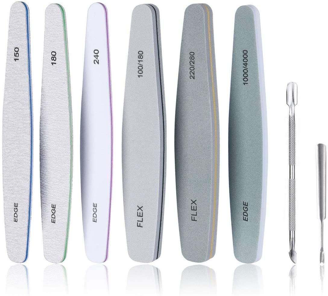 URAQT Nail File, 8 Pcs Nail File and Buffer Set Plus 2 Manicure Tools, Professional Nail Files for Acrylic Made of Dual-Sided Emery Boards (100/150/180/220/240/280/1000/4000 Grits)