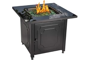 Endless Summer Propane Fire Pit Table 30 Inch Outdoor Gas Fire Pit, 50,000 BTU with Black Glass Top, Cover, Lid and Green Fire Glass, Add Warmth and Ambiance to Your Backyard, Patio, Deck