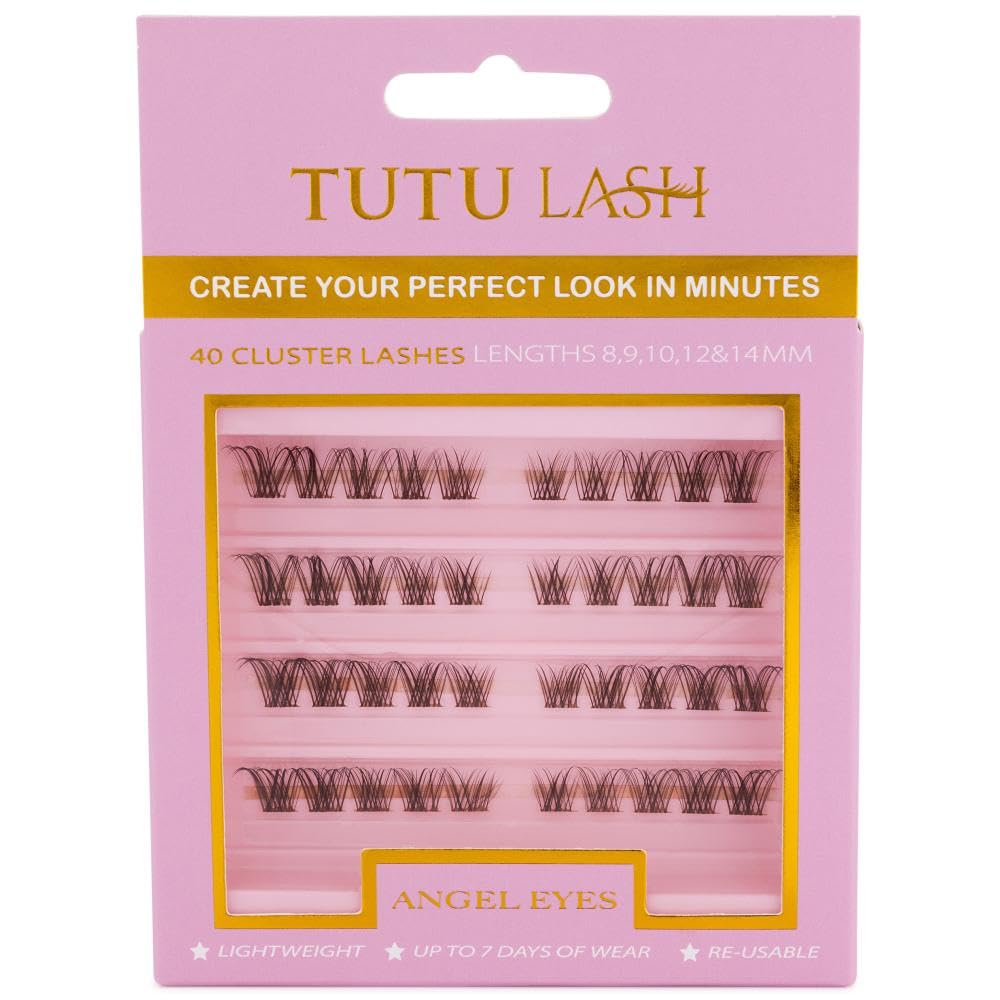 Tutu Lash Caramel Lashes Brown DIY Cluster Lashes ANGEL EYES 40 x clusters self application easy to apply lashes lash cluster box re-usable vegan (Angel Eyes Brown Cluster Lashes)