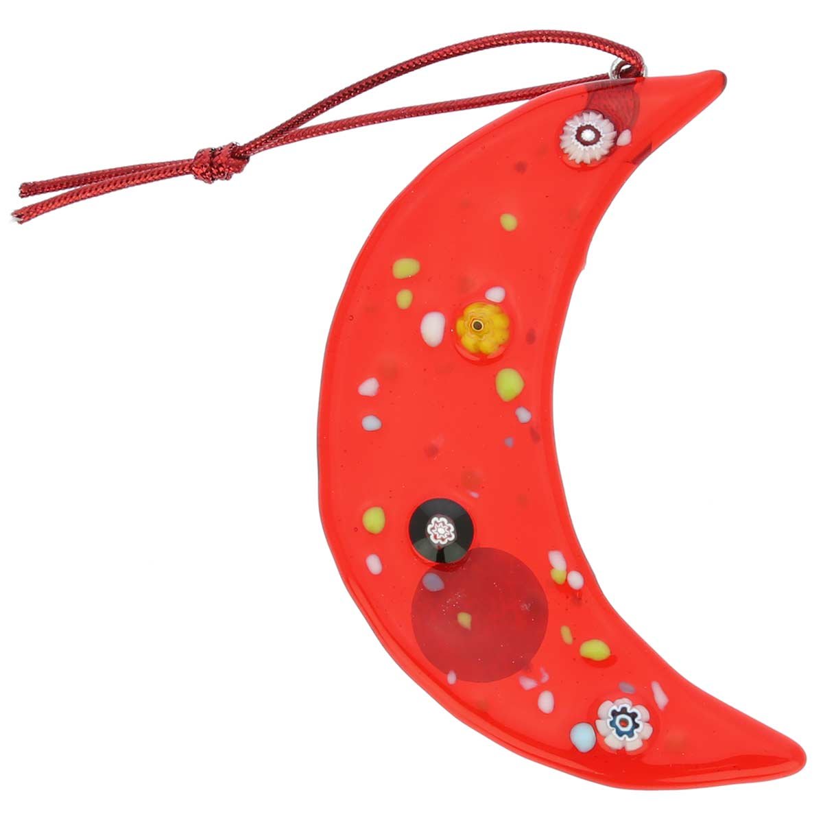 Glass Of Venice Murano Glass Moon Christmas Ornament - Red