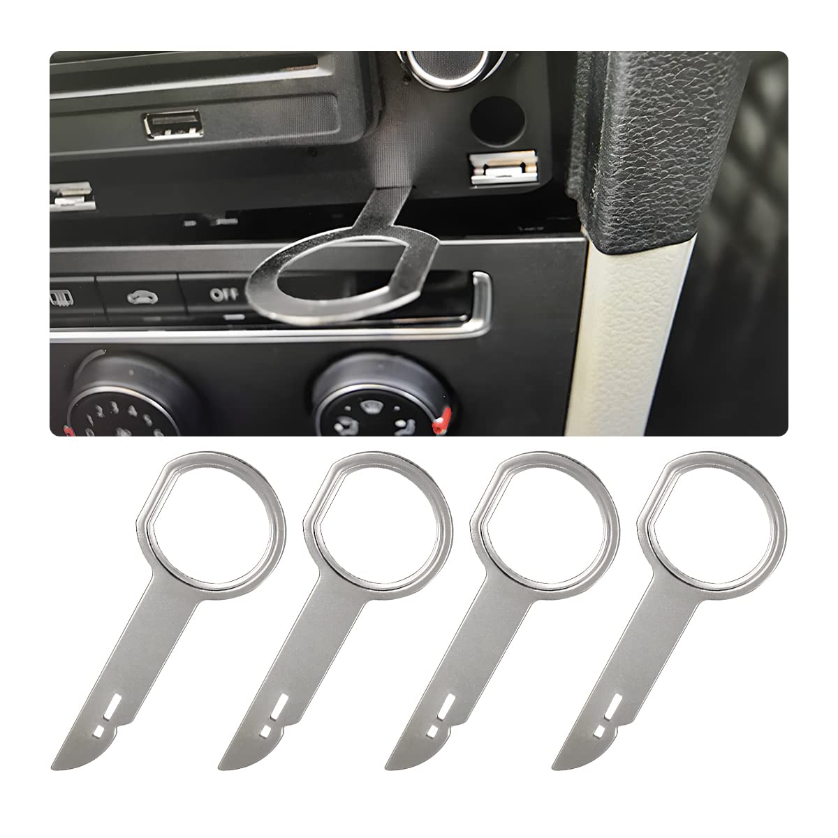 CGEAMDY Car Radio Removal Tool Key, 4 Pieces Stereo Release Tools Pins with Easy Grip Handles, CD DVD Media Player Head Unit Key Tool, Car Accessories Radio Tools Compatible with Most Vehicles