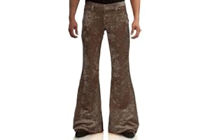 LDNINE Men's Velvet Relaxed Vintage 60s 70s Bell Bottom Stretch Fit Classic Comfort Flared Flares Retro Leg Disco Pants