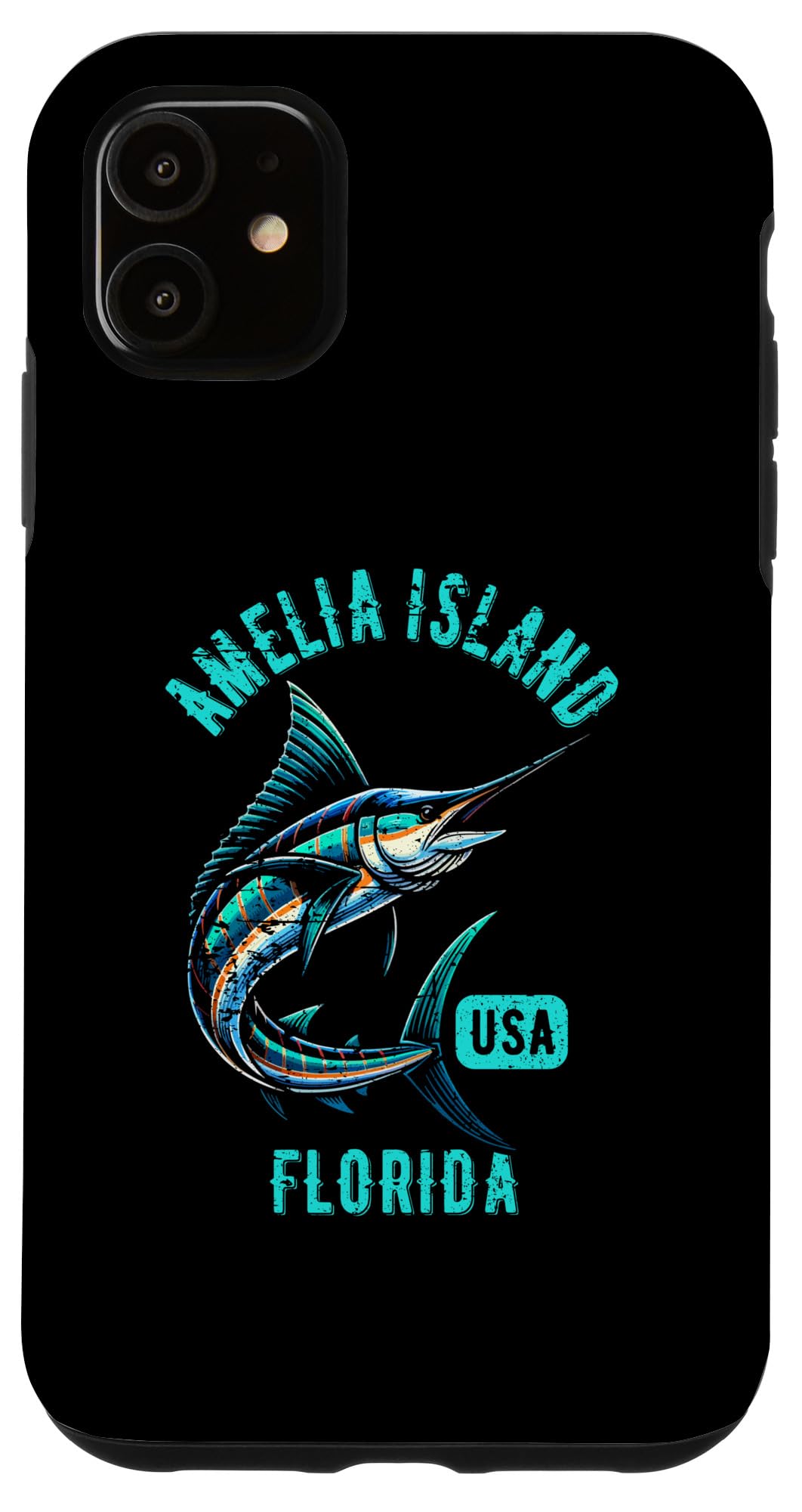 iPhone 11 Amelia Island Florida Retro Distressed Style Fish Design Case