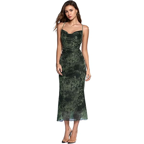 Amazon.com: SOLY HUX Women's Floral Print Mesh Halter Bodycon Dress Cowl  Neck Tie Backless Maxi Dresses Black Flower X-Small : Clothing, Shoes &  Jewelry