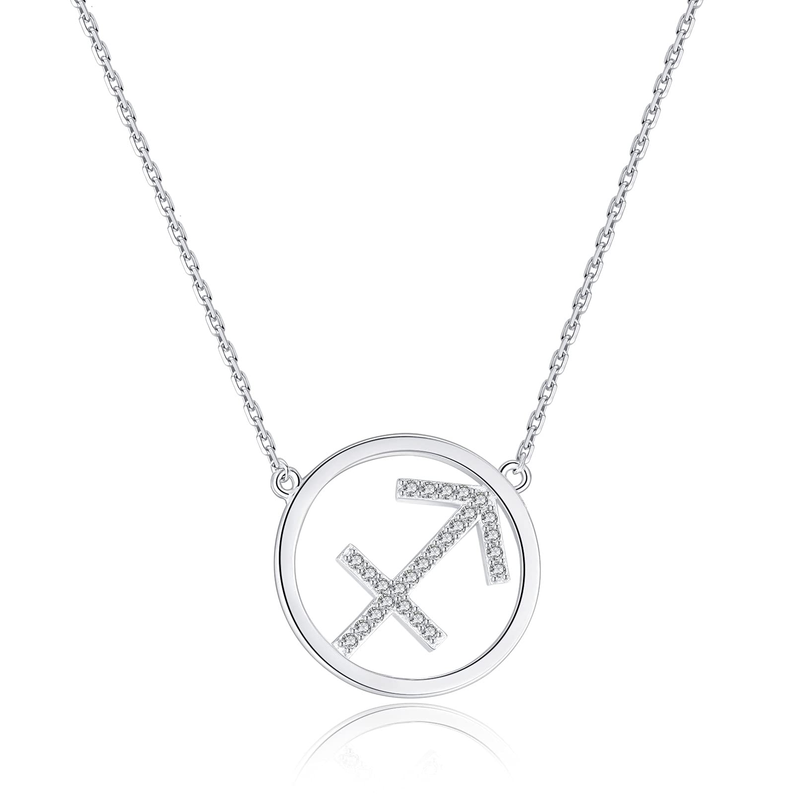 Qings Sagittarius Constellation Zodiac Necklace for Women Fashion Round Horoscope Astrology Pendant Necklaces with 5A Cubic Zirconia, Galaxy Jewelry Simple Birthday Best Gifts for Teen Girls